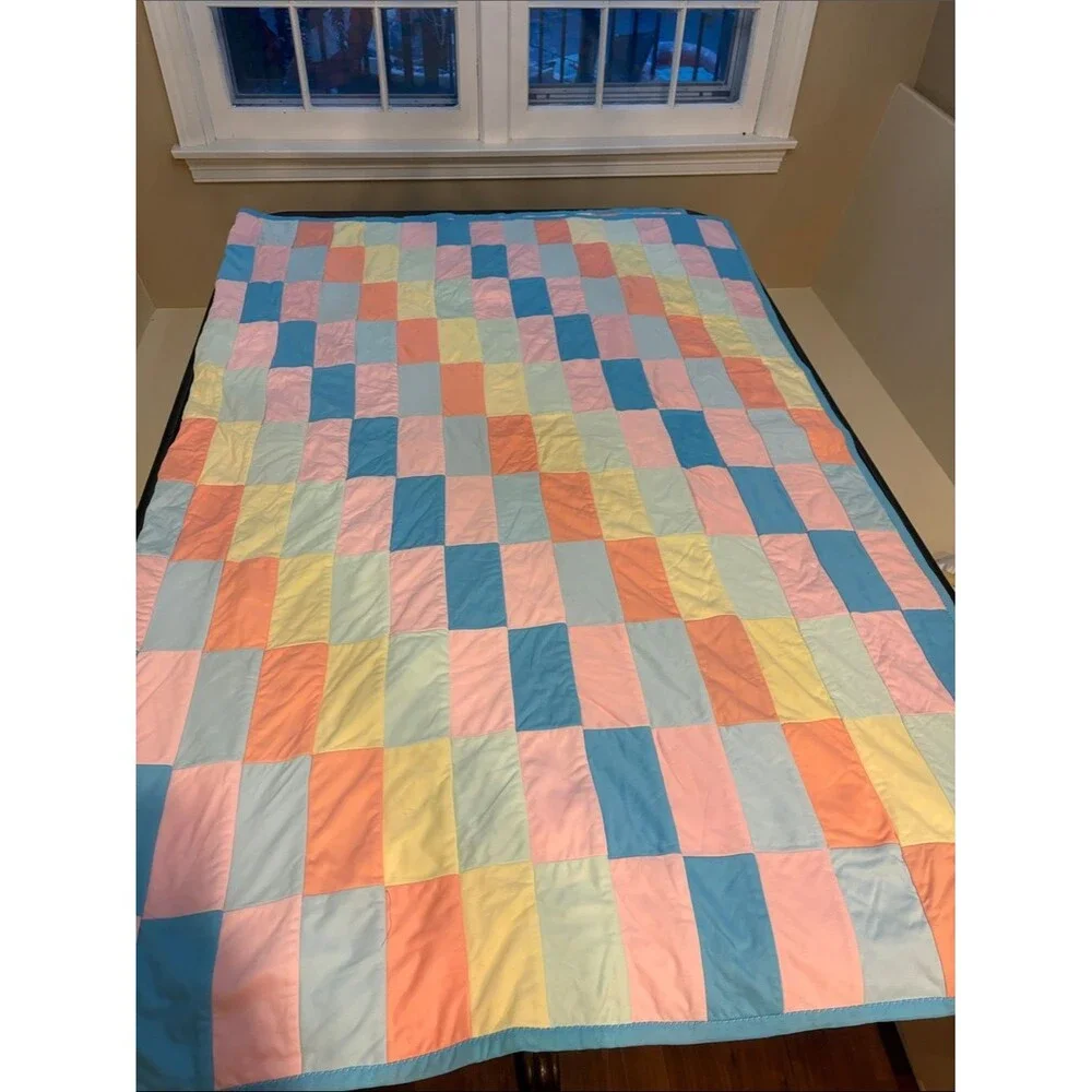 Vintage Handmade Pastel Patchwork Quilt